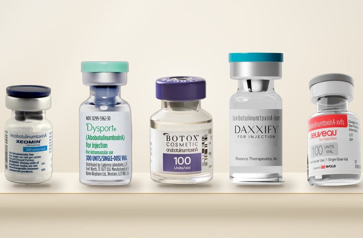 Botox Cosmetic, Dysport, Xeomin, Daxxify and Jeuveau neurotoxin vials